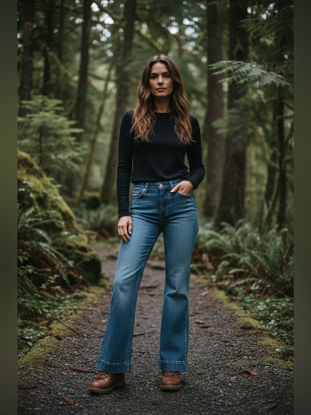 Mid Wash Blue Flare Jeans for Women